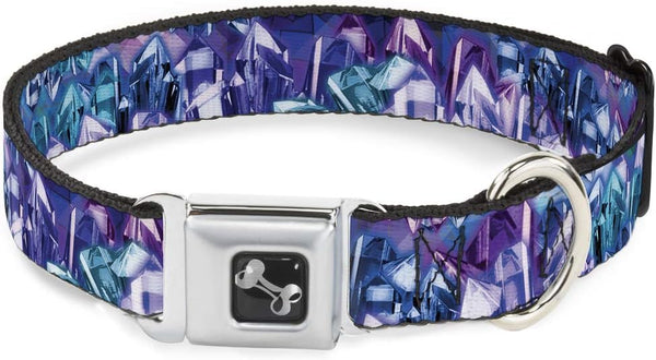 Buckle-Down Seatbelt Buckle Dog Collar - Crystals2 Blues/Purples, 1.5" Wide - Fits 18-32" Neck (Large)