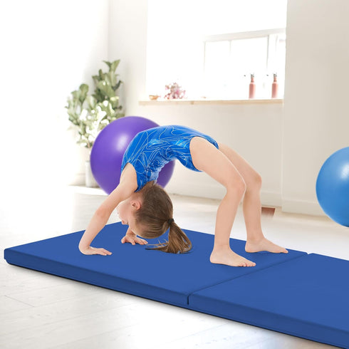 2 6 MMA, GYMAX Exercise Mat, FT x FT Bi-Fold with Carry Handles, Thick Home Workout Floor Mat for Gymnastics, Tumbling