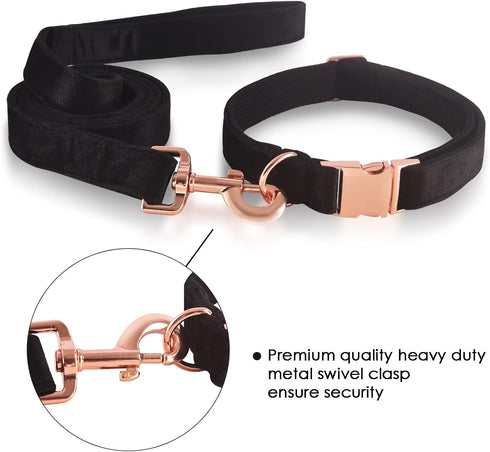 Velvet Dog Collar and Leash Set for Small Medium Large Dogs, Training & Walking Leash