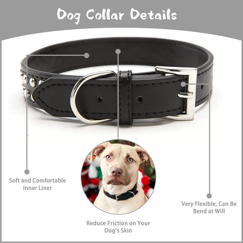 BINGPET Adjustable Leather Dog Collar, Real Split PU Leather, Studded Pet Collar for Small Medium Large Dogs