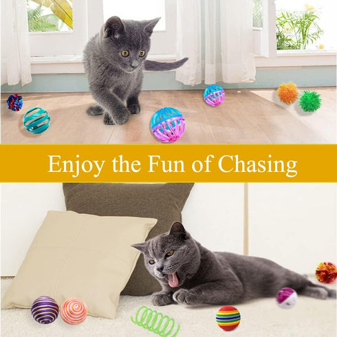30 Pack LASOCUHOO Cat Toys Kitten Assortment - Rainbow, Crinkle, Sparkle, Bell & Sisal Balls for All Cats
