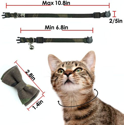 Cat Collar Bowtie with Bell, Quick Release Buckle Safety Breakaway Collar for Kittens (6.8-10.8in) - Camouflage 2