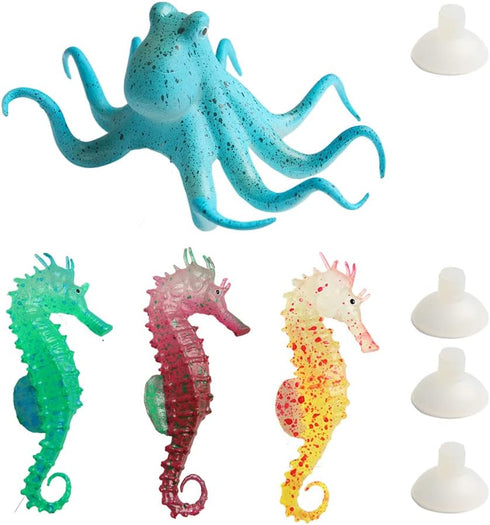 4 PCS Fluorescent Artificial Octopus Aquarium Ornament with Suction Cup for Fish Tank Decoration