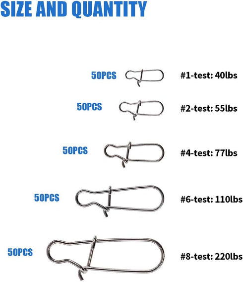 Glarks 250Pcs Strong Stainless Steel Duo Lock Snaps & Swivel Rings - Fishing Lure Hook Connector Assortment Kit