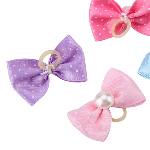 HEEPDD 20pcs Pet Grooming Bows with Faux Pearls - Hair Bands for Cats, Dogs, Kittens, Puppies