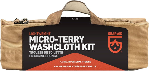 GEAR AID Micro-Terry Washcloth Kit for Travel, Two Cloths 10"x10", OD Green