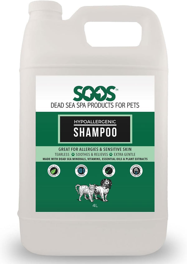 Soos Pet Hypoallergenic Shampoo for Dogs and Cats - Natural Dead Sea Minerals, Fast Absorbing with Vitamins, 1x (4L
