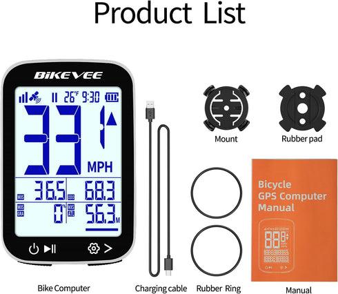 2.4" Bike Speedometer GPS Wireless Cycling Computer Auto Start/Stop, Auto Backlight, Waterproof Bicycle Odometer MPH
