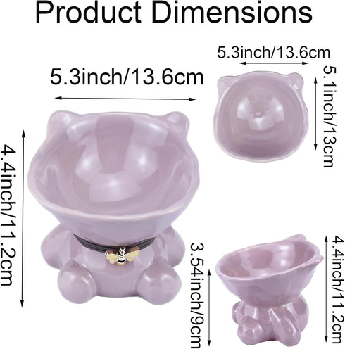 Ceramic Raised Cat Bowls for Indoor Cats Cute Elevated Cat Food Bowls 5.4 Inch Wide Whisker Friendly Purple Cat Water Bowl Dishwasher and Microwave Safe Puppy Feeding Set Supplies