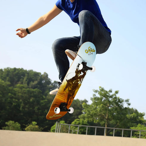 Sefulim Complete Skateboard - 31 x 8 Inch 7 Layer Canadian Maple Double Kick Deck for Boys Girls Teens Adults