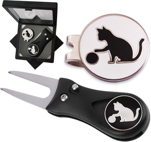 Personalized Golf Ball Markers, Double-Sided Cute Cat Logo Enamel with Magnetic Hat Clips