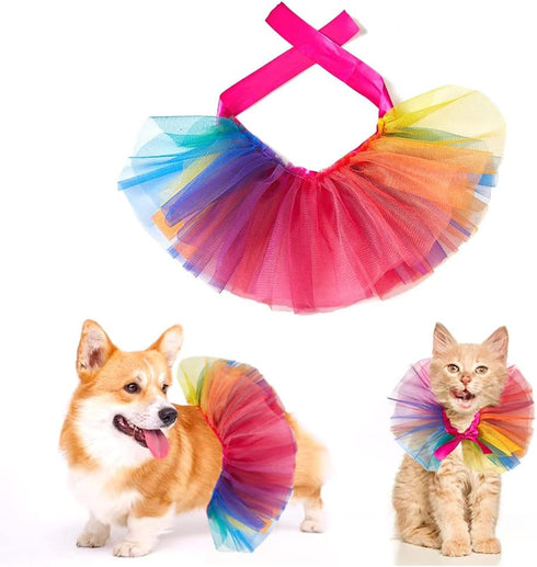 Pride Month Dogs Cats Costume Skirt, Gay Pride Rainbow Adjustable Pet Scarf Collars, Colorful Tutu Costume Accessories