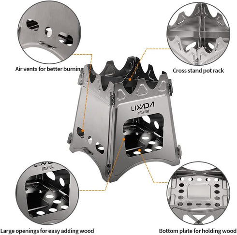 Lixada Portable Camping Stove - Lightweight Titanium Wood Burning Stove for Outdoor Cooking and Hiking