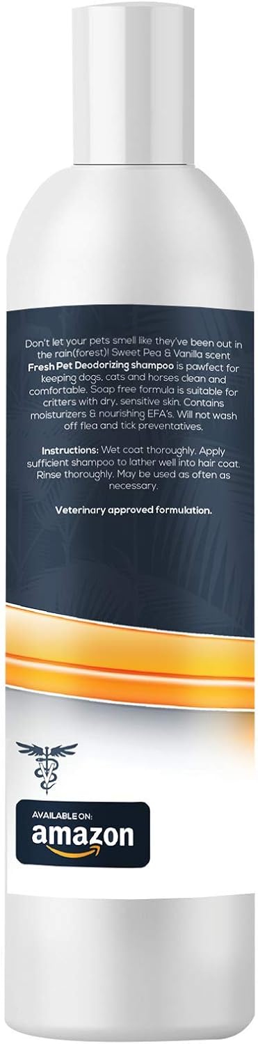 Jungle Pet Deodorizing Dog Shampoo for Smelly Dogs - Grooming & Cleansing Pet Shampoo for Dogs with Hypoallergenic Essential Fatty Acids - Soap, Sulfate & Paraben Free - Sweet Pea Vanilla Scent, 16 oz