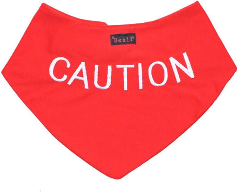 Caution Red Dog Bandana, Quality Personalised Embroidered Neck Scarf, Fashion Accessory to Warn Others of Your Dog