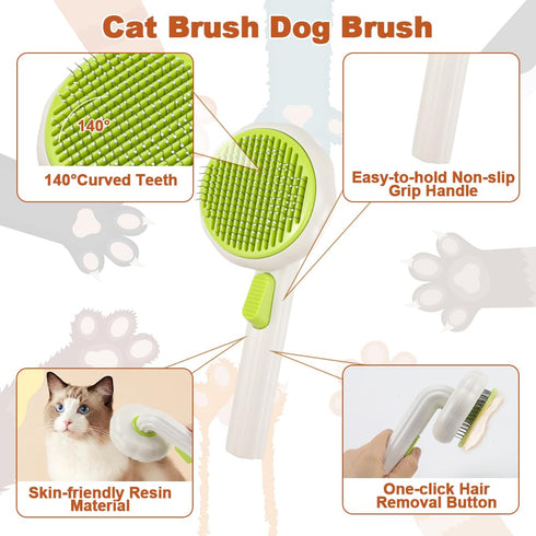 2PCS Pet Knotting Comb with 1PC Cat Brush, Dog Brush with Release Button for Shedding, Jaxbo Grooming Tool for Dogs and