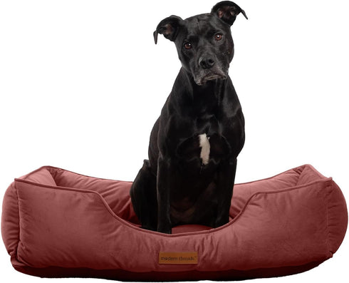 Modern Threads Luxury Dog Bed - Comfortable Tufted Velvet Cushion for Small to Large Dogs, Machine Washable, Rosewood
