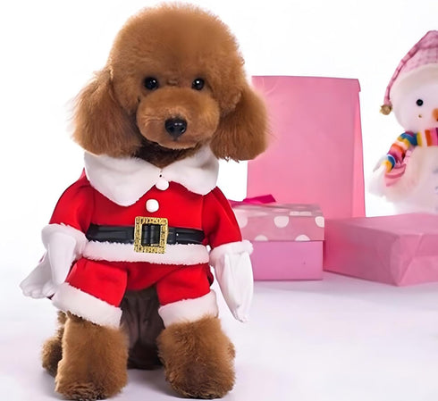 NACOCO Pet Christmas Costumes Dog Suit with Cap, Santa Claus Suit for Dogs and Cats (Red, XL)