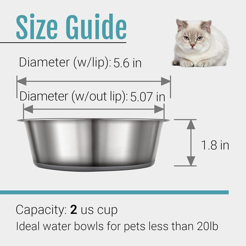 PEGGY11 Stainless Steel Cat Bowls - Nonslip Rubber Bottom, Dishwasher Safe, 2 Pack, 2 US Cup