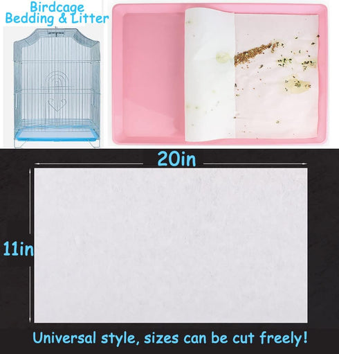 100PCS Bird Cage Liner Papers, Disposable Precut Absorbent Cushion Pad for Pet Birds (White)