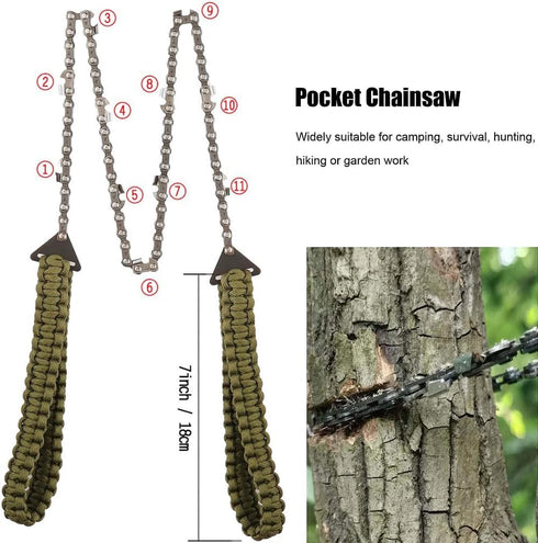Pocket Chainsaw with Paracord Handle, 24inch 11teeth Rope Saw for Emergency Outdoor Survival Gear, Best for Camping