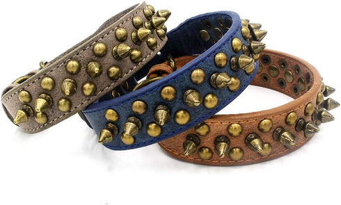 Spiked Dog Collar, Soft PU Leather Mushrooms Rivet Spike Studded Adjustable Puppy Collars (XS, Brown2)