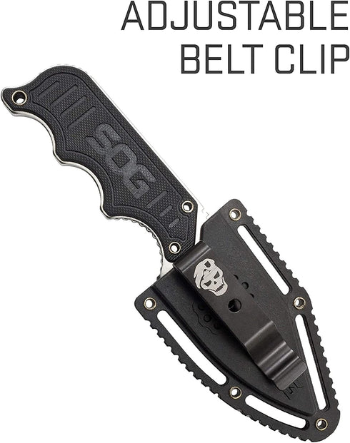 SOG Instinct Small Fixed Blade Knife - EDC Neck Boot Knife, 2.3 Inch Full Tang Blade with Sheath and Clip, Black