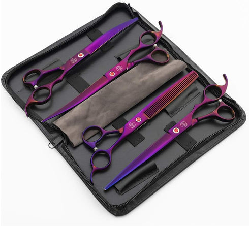 Moontay Professional 8.0" Dog Grooming Scissors Set - 4-pieces Straight, Upward Curved, Downward Curved,