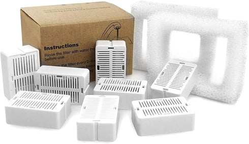 Pet Fountain Filters, 8 Carbon and 2 Foam Pre-Filters for Porcelain Pet Drinking Fountain (8 Packs)