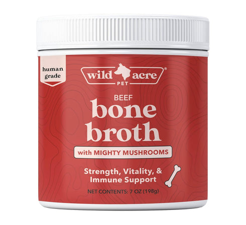 Wild Acre Premium Beef Bone Broth for Dogs – High Protein + Collagen with Mushroom Blend for Strong Bones and Immune