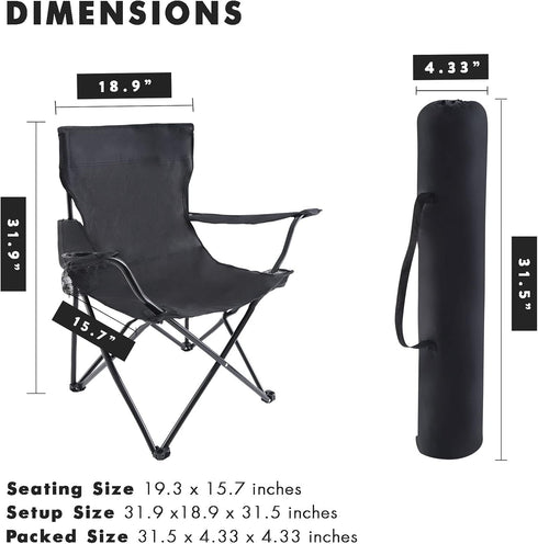 YSSOA XL Portable Black Folding Camping Chair with Armrest