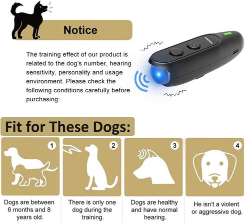 Anti Bark Device for Dog, Variable Frequency Ultrasonic Bark Deterrent, Rechargeable 2 in 1 Handheld Training Tool