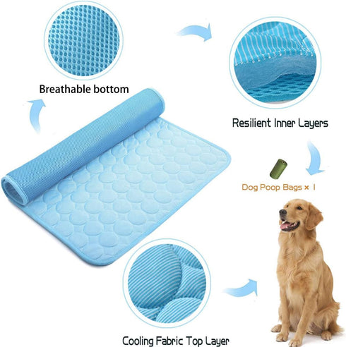 MICROCOSMOS Summer Cooling Mat & Sleeping Pad- Water Absorption Top, Materials Safe, Easy Carry, EZ Clean. Keep Cooling for Pets, Kids and Adults.(Blue, 40" x 28")