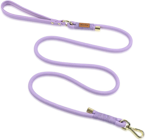 Wisedog Polyester Rope Dog Leash - Heavy Duty with Soft Comfortable Padded Handle, Braided Pet Leash 5 Ft/6 Ft, Lilac
