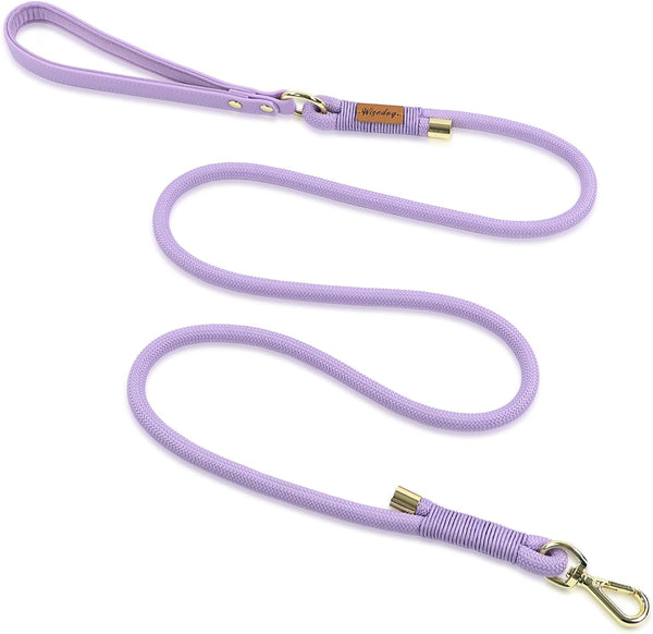 Wisedog Polyester Rope Dog Leash - Heavy Duty with Soft Comfortable Padded Handle, Braided Pet Leash 5 Ft/6 Ft, Lilac