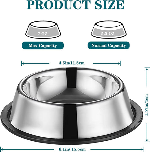 3 Packs Cat Bowls - 4.5 Inch Non-Slip Stainless Steel Small Cat Wet Food Bowl, 7 Oz Pet Feeding Bowl for Kittens and