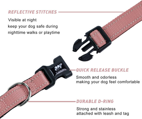 FURRYFECTION Reflective Dog Collar and Leash Set with Quick Release Buckle, Padded Neoprene for Small Medium Large Dogs