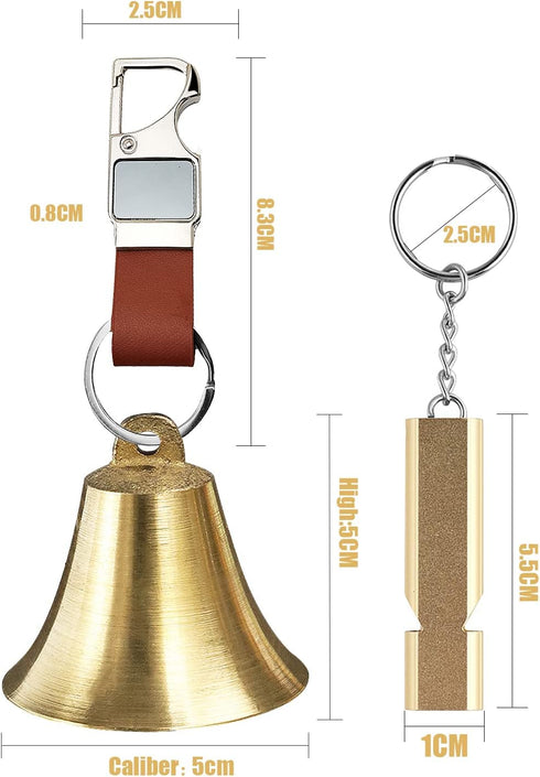 Pacify 3/6 Pack Loud Bear Bell with Whistle Set for Hikers, 2 Inch 3 in 1 Hiking Gear with Emergency Whistle and