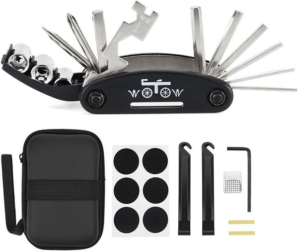 WOTOW 16 in 1 Bike Repair Tool Kit, Portable Multitool for Mountain Bike Maintenance with Hard Carrying Case