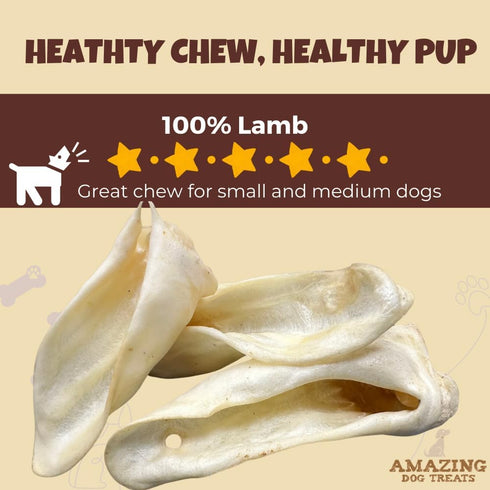 Amazing Dog Treats - Whole Full Size Lamb Ears (50 Pcs/Pack) - Natural Rawhide Alternative Dog Chews
