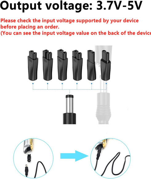 Universal Replacement Charger USB for Electric Hairdressers, Dog Clippers, Shavers, Compatible Voltage 3.7V - 5V with 6