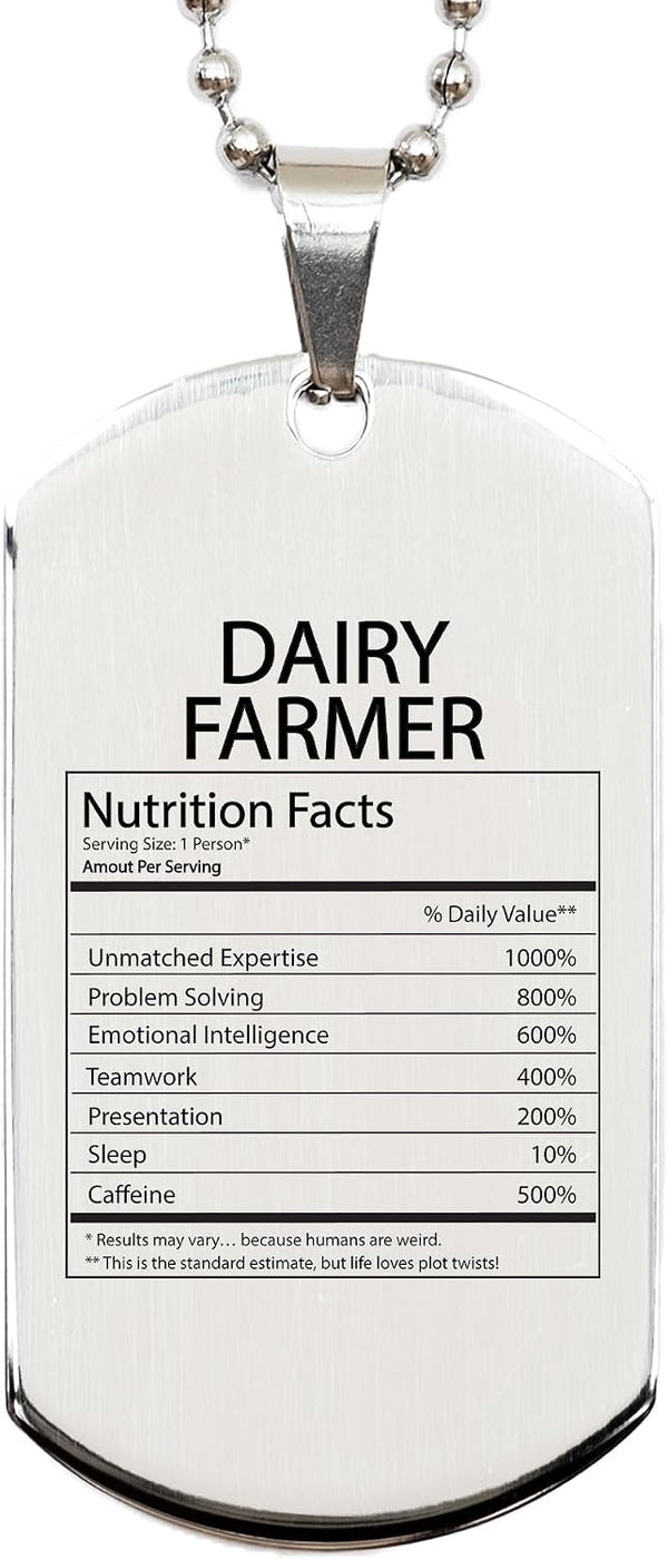 DesiDD Funny Dairy Farmer Gifts - Nutrition Facts Dog Tag Necklace for Dairy