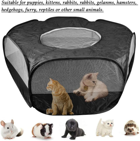 FOCCTS Puppy/Kitten/Rabbit/Hamster/Chinchillas/Guinea Small Animal Plaype Black, Breathable Pet Playpen Cage Tent