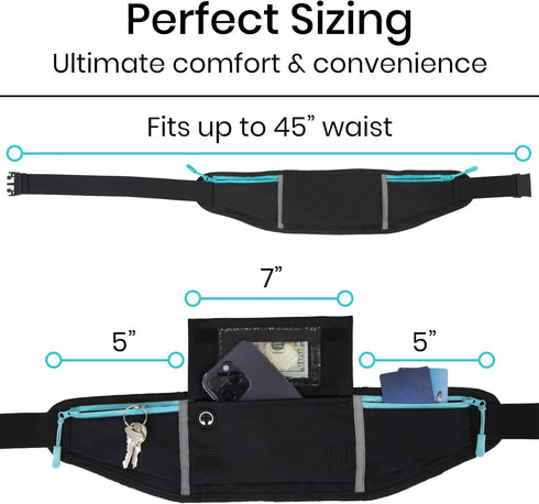 Vive Running Belt Fanny Pack - Waterproof Reflective Waist Pack Bag for Jogging, Fitness, and Travel