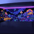 48X20IN Blacklight Mushroom Flower Aquarium Background, UV Moonlight Mountain Forest Landscape with Tape