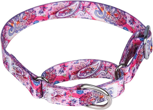 Heavy Duty Adjustable Nylon Martingale Dog Collar for Medium Large Dogs, Pink, for Walking Training (L:45-53CM)