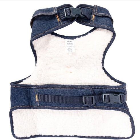 Wrangler Dark Wash Dog Vest Harness with Sherpa-S