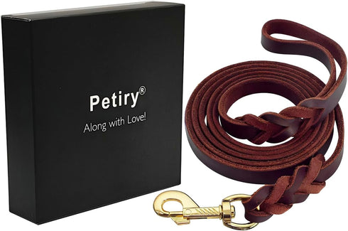 Genuine Leather Dog Leash, 4 Feet Braided Heavy Duty Leash, Soft and Durable for Small Medium Walking and Training