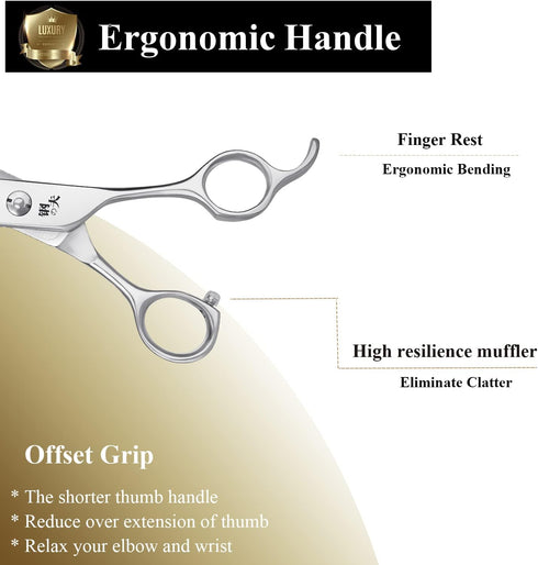 7" Professional Dog Grooming Scissors Kit, Ergonomic JP-440C Stainless Steel Shears for Pets Hair Trimming