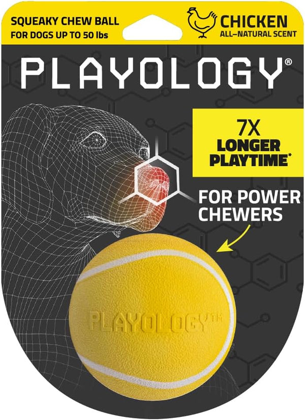 Playology Squeaky Dog Toy, Durable Rubber Interactive Fetch Ball, Chicken Scented for Medium Dogs, Non-Toxic Floating